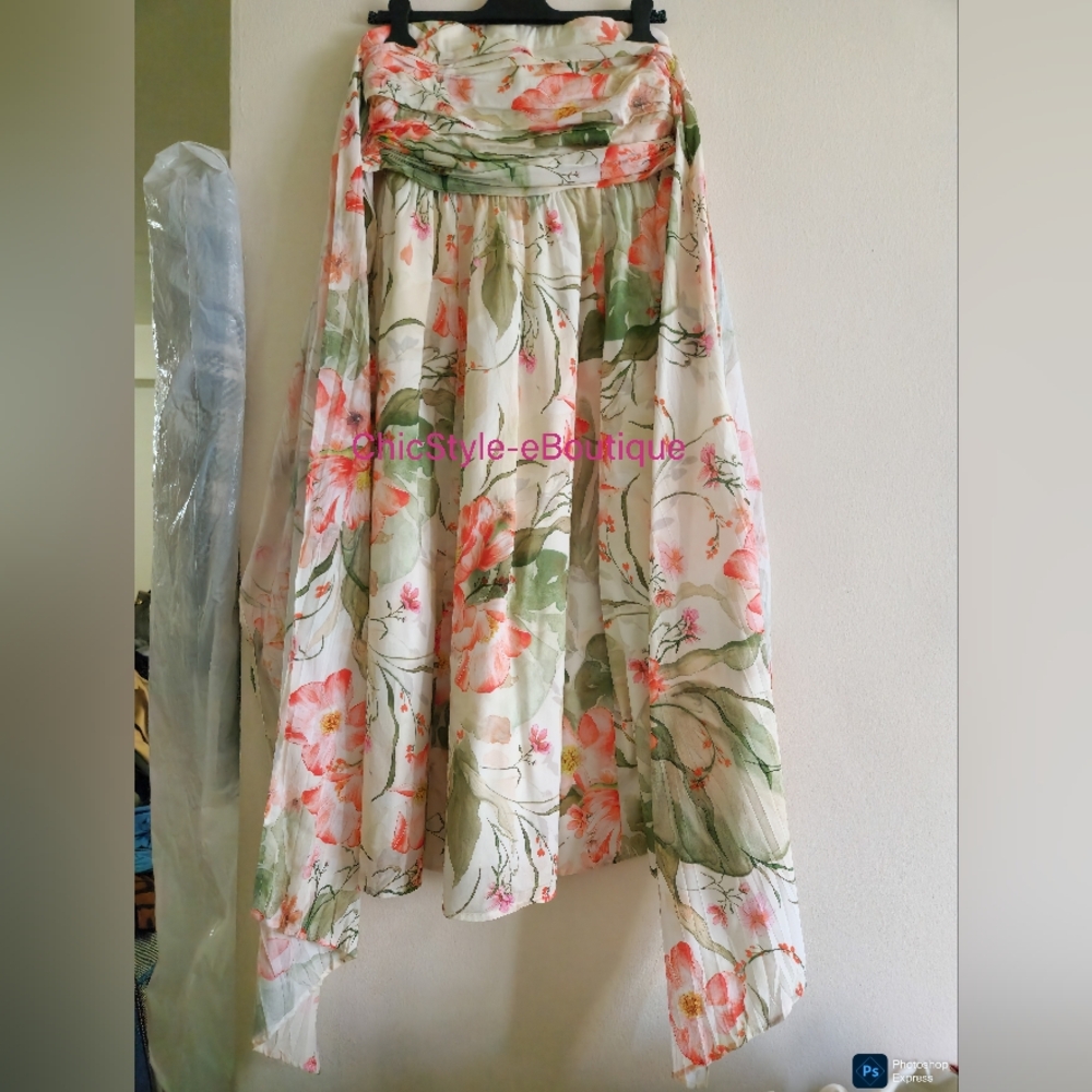 H&M Tie-back Bandeau Dress Midi Floral White/flowers Bnwt!! - Picture 15 of 16